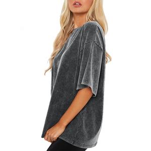 T-shirts de gymnastique à manches courtes et col rond pour femme, vêtement de rue de haute qualité, ample, hip-hop, à col rond, demi-manche à acide, vente en gros, - Product Image 3