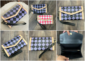 Pochette à main en cuir à carreaux faite à la main sur mesure, cuir véritable de haute qualité, organiseur de cartes de crédit, long portefeuille pour femmes - Product Image 3