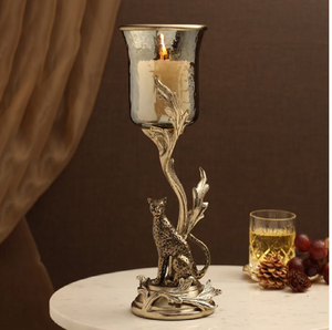 Support artistique pour feuilles d'or et branches fleuries avec bol en verre fumé. Décoration chic. Disponible aux prix de gros. - Product Image 2