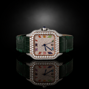 Reloj de Lujo de Alta Calidad con Esfera Cuadrada de Cuarzo Moissanite, Esfera Arcoíris con Números, Correa de Cuero para Hombre, Joyería de Moda para Exportación - Product Image 1