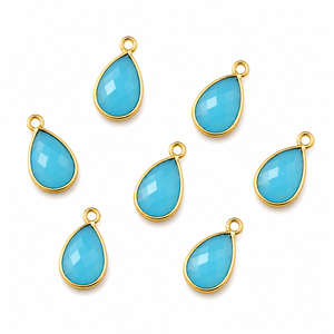 <b>Blue</b> Chalcedony Faceted Teardrop Gemstone Charm Pear Shape Gold Bezel Single Bail Pendant for Necklace <b>Bracelet</b> Jewelry Making - Product Image 1