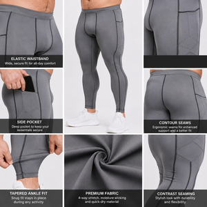 <b>Men's</b> Plus Size <b>Compression</b> Leggings Spandex/Polyester Breathable Quick Dry Elastic Waist Full Length <b>Tights</b> Gym Workout Pants - Product Image 6