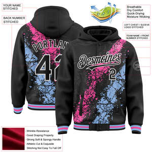 เสื้อแจ็คเก็ตเบสบอลแบบวาร์ซิตี้พิมพ์ลายสีดำส้มน้ำเงินสำหรับผู้ชาย สวมใส่สบาย แห้งเร็ว เหมาะสำหรับฤดูหนาว สามารถใส่ชื่อและหมายเลขได้ตามต้องการ - Product Image 4