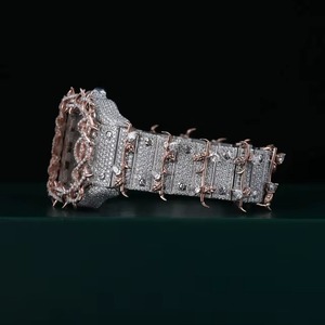 Reloj de Lujo de Acero Inoxidable con Diamantes Redondos de Moissanita DVVS, Estilo Hip Hop con Esfera de Espinas, para Hombre y Mujer, India - Product Image 3