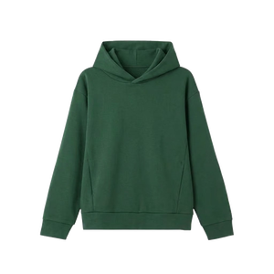 Sweat-shirt à capuche unisexe vert uni coupe oversize décontracté en coton French Terry à manches longues avec poches pour l'automne - Product Image 1