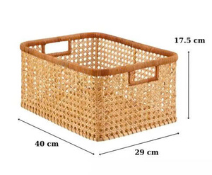 Luxury <b>Rectangular</b> Natural Rattan Eco-Friendly <b>Storage</b> Bin-Large Capacity Natural & Black Color - Product Image 1