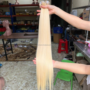 ผลิตภัณฑ์ผมเวียดนามแท้แบบขายส่ง มัดผมมนุษย์สีบลอนด์ฟอกขาว ผมตรงเรียบเนียน ต่อผมแบบเส้นตรงสองชั้น - Product Image 3