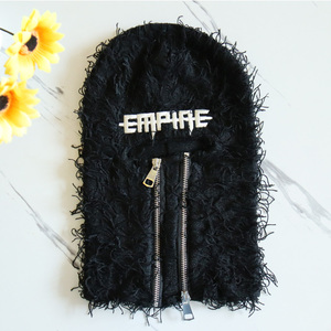 Wholesale Custom Logo Distressed Ski Mask Designer Winter Knitted Balaclava Full Face Cover - Product Image 3