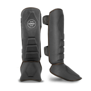 Kick Boxing Shin Guards PU Material Hook-and-Loop Closure Unisex Martial Arts Protection Adjustable <b>Strap</b> - Product Image 3