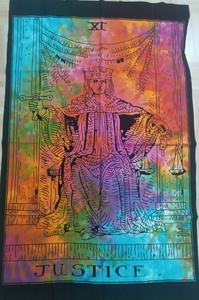 Cotton <b>Poster</b> Printed Tarot Card Justice Table Cover Bohemian Multi-Color Wall Hanging Small Tapestry By Indian Consigners - Product Image 4