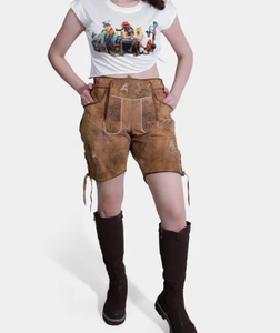 Pantalones Cortos de Piel de Oveja con Bordado para Mujer, Estilo Y2K, Cintura Alta, Pierna Ancha, Corte Holgado, Venta al Por Mayor, MOQ Bajo - Product Image 1