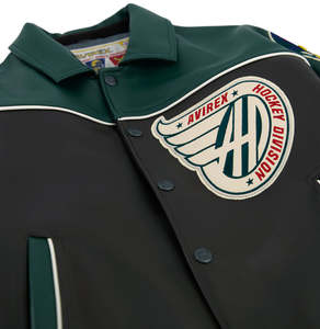 Chaqueta Varsity Vintage Personalizada Premium para Hombre Avirex, Marrón y Verde, con Parche Bordado en Cuero, Cuello Camisero, Corte Regular, Otoño - Product Image 5
