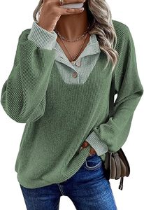 Womens Spring Fashion 2026 Womens Long Sleeve <b>Shirts</b> <b>Patchwork</b> Button Up V Neck Sweatshirt Casual Pullover Tops - Product Image 6