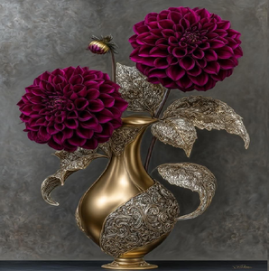 Luxury gold <b>vase</b> with intricate silver embossed floral patterns. High-end <b>decorative</b> art piece. Available at wholesale prices. - Product Image 1