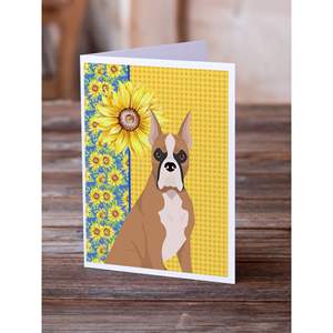 Summer Sunflowers and Fawn Boxer Whimsical A7 Tamaño 5x7 Paquete de 8 tarjetas de felicitación en blanco con sobres para invitaciones de notas - Product Image 2