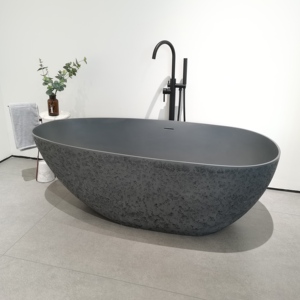 Maydon อ่างอาบน้ำผิวแข็งสีขาวด้านอิสระแบบทันสมัยการออกแบบด้วยหินเทียมที่ทันสมัยสำหรับห้องน้ำ - Product Image 2