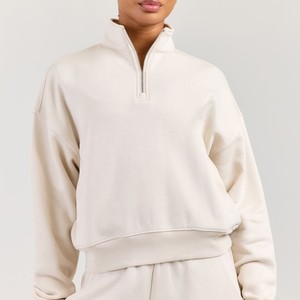Sudadera de mujer de invierno con lavado ácido, forro polar de punto, media cremallera, logotipo personalizado, manga larga, cuello alto, oversize - Product Image 4