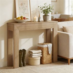Consolle in Legno Naturale con Funzione di Scrivania e Spazio Contenitore, Ideale per Ingresso o Sala d'Attesa - Product Image 1