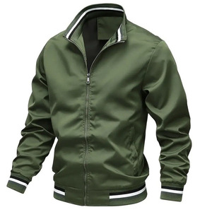 Veste coupe-vent en polyester bleu marine à manches longues pour homme, style automne, couleur unie, fermeture éclair - Product Image 4