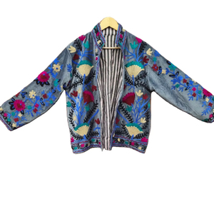 Handmade Suzani Velvet Jacket | Boho Floral Embroidered <b>Coat</b> - Product Image 1