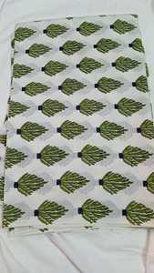 Organic Cotton Handmade Block Printed <b>Green</b> White Lightweight Fabric Customizable White Running Dress Shirt Boys Curtain Cloths - Product Image 3