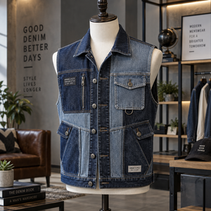 <b>Men</b> <b>Denim</b> <b>Vest</b> Made With Durable Cotton <b>Denim</b> Fabric Sleeveless Design Button Front Closure Comfortable Fit And Reinforced - Product Image 1