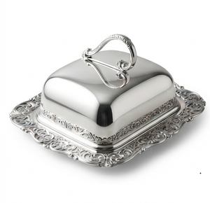 Plat à beurre carré en argent sterling poli Neo Classic avec couvercle, design orné artisanal, vaisselle de cuisine - Product Image 2