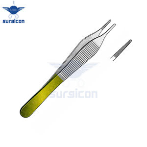 Adson Dissecting Forceps 1x2 Teeth <b>12</b> cm (4-3/4 Inch) TC Gold Tungsten Carbide Surgical Tissue Forceps with 0.5 mm Serration - Product Image 5