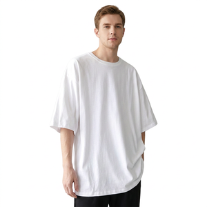 Men's Oversized <b>White</b> Cotton Short Sleeve <b>T</b>-<b>Shirt</b> O-Neck Casual Solid Breathable 220g Jersey Knitted Fit Bangladesh Manufacture - Product Image 1