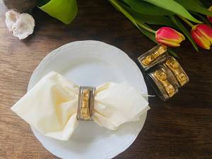 Vintage Goldtone <b>Bow</b> Napkin Rings Set of 4 German Metal Napkin <b>Holders</b> Mid Century Dining Table Decor - Product Image 6