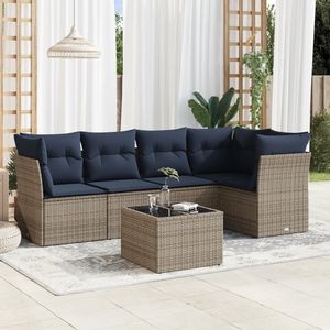 6 pezzi grigio Poly Rattan Patio Set divano con cuscini mobili da esterno durevoli - Product Image 1