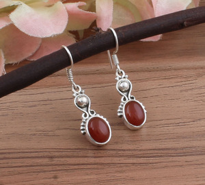 Boucles d'oreilles en pierre précieuse d'onyx rouge naturel, argent sterling 925, boucles d'oreilles pendantes de luxe, cadeau de mariage et d'anniversaire pour femmes, vente en gros - Product Image 2