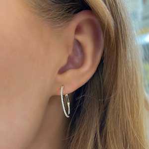 Large Huggie <b>Earrings</b> 14k 18k Solid Gold Minimalist Round Lab Grown Double Sided Diamond Modern 19mm French Loop <b>Hoops</b> Wholesale - Product Image 2