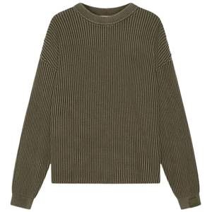 Suéter de punto acanalado lavado de cuello redondo color caqui para hombre, elegante jersey de punto acanalado con detalles acanalados, ajuste casual - Product Image 2