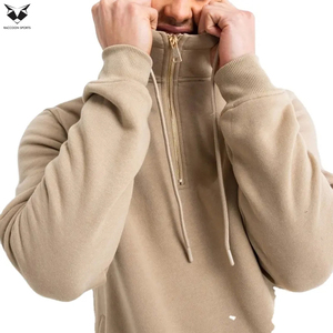 Conjunto Deportivo Informal de Algodón 100% con Sudadera con Capucha y Media Cremallera con Logotipo Personalizado para Gimnasio y Pantalones Cortos para Hombre de Talla Grande, Nuevo Estilo - Product Image 3