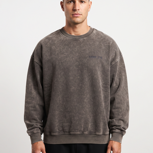 Sweat-shirt épais en coton délavé à l'acide pour hommes, coupe décontractée, vente en gros, usine OEM ODM, couleur unie - Product Image 2