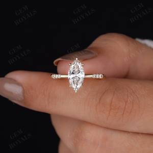 Bague solitaire en or massif 14 carats pour femme, avec diamant de laboratoire certifié IGI 2,02 carats taille marquise et bande ondulée, idéale pour les mariages – Cadeau surprise - Product Image 2