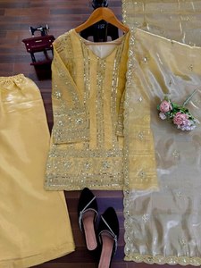 Ensemble haut de gamme en soie JMC avec broderie de sequins et travail de fil, style Plazzo Dupatta - Product Image 6