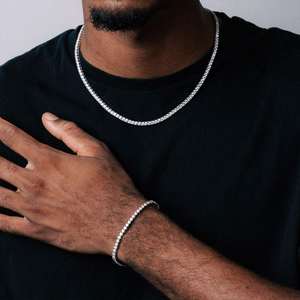 สร้อยข้อมือเพชรเทนนิสขนาด 3 มม. สุดหรูสำหรับผู้ชาย สีเงิน ทรงกลม ประดับเพชรเต็มเส้น สไตล์ฮิปฮอป - Product Image 4