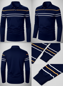Camisa Polo a Rayas de Manga Larga Casual para Hombre - Corte Clásico Regular, Prendas de Otoño para Uso Diario - Product Image 5