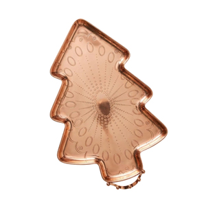 Plateau de service en cuivre artisanal en forme de sapin de Noël, élégant plateau en métal gaufré pour les fêtes et la décoration de la maison - Product Image 1