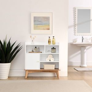 Armadio di stoccaggio in legno massello con Design colorlocking piedi Base per il pavimento per la camera da letto soggiorno a casa ufficio librerie di ricezione per - Product Image 3