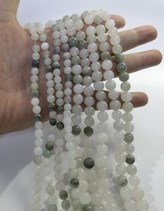 ลูกปัดหยกน้ำแข็งภูเขาสีเขียวธรรมชาติทรงกลมเรียบเนียน สำหรับทำเครื่องประดับ DIY - Product Image 1