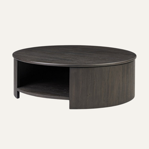 Table basse ronde moderne en teck avec étagère de rangement, mobilier minimaliste pour salon intérieur - Product Image 3
