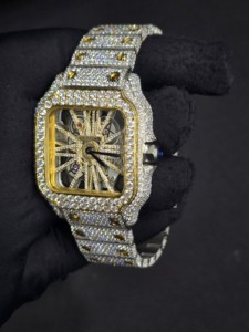 Reloj Cronómetro Vintage de Lujo con Moissanita para Hombre, Acero Inoxidable, Cuadrado, 42 mm, Movimiento de Cuarzo, Pantalla Analógica, Cierre Desplegable, Caja - Product Image 2