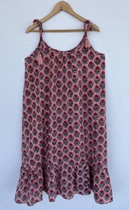 Women Peach Floral Cotton Maxi A-Line Vintage Sundress Tie Shoulder Short Sleeve <b>Ruffle</b> Hem Boutique Wholesale - Product Image 1