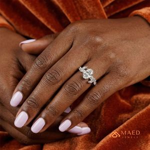 925 Sterling Silver Oval Cut Moissanite Cluster Engagement <b>Ring</b> Luxury Bridal Jewelry Gift Women USA Trend - Product Image 4