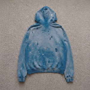 Sudadera con capucha extragrande personalizada de peso pesado con diseño de estrellas de diamantes de imitación, efecto desgastado vintage, con cremallera, proveedor de ropa OEM de marca privada - Product Image 3