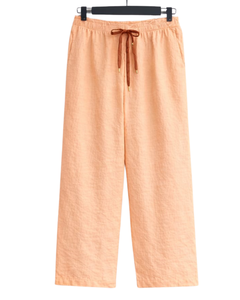 Conjunto de dos piezas para mujer: camisa con estampado de corazones naranja óxido y pantalones anchos color melocotón, atuendo informal de algodón y lino, ropa holgada de verano OEM - Product Image 2