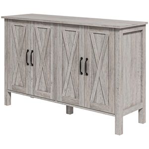 Gray <b>Kitchen</b> Buffet Cabinet with 4 Barn Doors and 2 Adjustable <b>Shelves</b> Sideboard <b>for</b> Villa Living Room Hallway Rattan Handle - Product Image 1